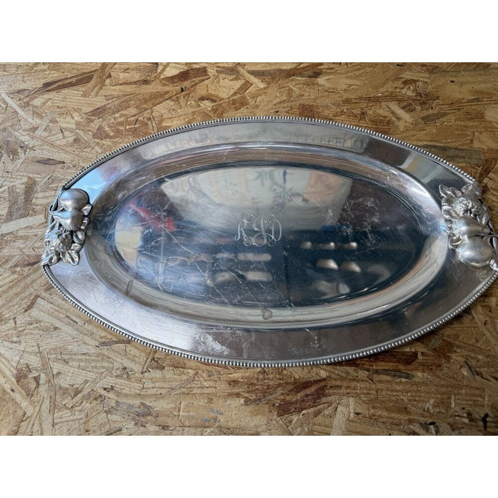 Oval Silver Plate Tray Fruit Handles Portugal